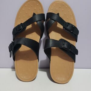 My Soft Sz 10  Black Sandals Slip On Faux Leather Women's